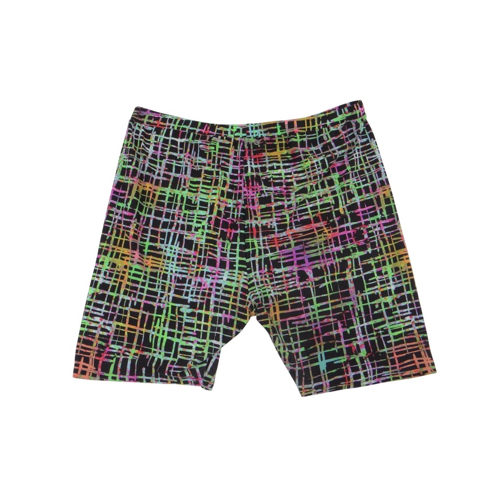 Rouge Collection Womens 4X Neon Grid Splatter Bike Shorts Black Multicolor